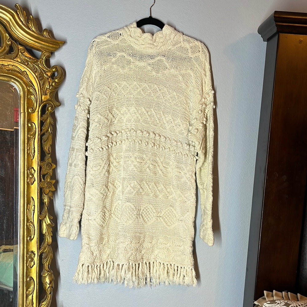 Style New York Handknit Ramie Cotton Blend Mock Neck Sweater Dress